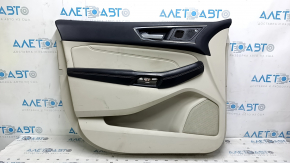 Front left door panel, Ford Edge 19-24, gray with black, Bang & Olufsen, black leather armrest, gray leather insert, with handle, scratches, nicks, broken fastener, needs cleaning