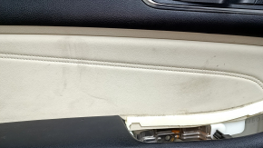 Front left door panel, Ford Edge 19-24, gray with black, Bang & Olufsen, black leather armrest, gray leather insert, with handle, scratches, nicks, broken fastener, needs cleaning