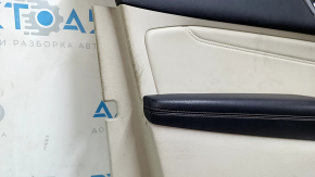 Front left door panel, Ford Edge 19-24, gray with black, Bang & Olufsen, black leather armrest, gray leather insert, with handle, scratches, nicks, broken fastener, needs cleaning