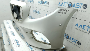Bare front bumper for Mercedes W213 E 17-20 with parking sensors, AMG pack, white, scratches, pressed, non-standard holes
