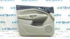 Front left door panel for Ford C-max MK2 2013-2018, beige with beige plastic insert, beige leather armrest, with handle, scratches, needs cleaning, dented