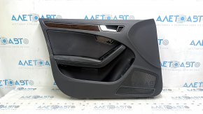 Front left door panel for Audi A4 B8 13-16, black, with black leather insert, black leather armrest, dark wood molding, scratches, nicks