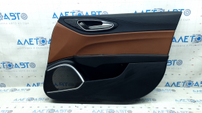 Alfa Romeo Giulia 17-25 front right door trim, black leather armrest with brown stitching, brown leather insert, chrome molding, ebony structure insert, with handle
