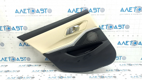 Door trim, rear left, BMW 3 G20 21-25, black, brown COGNAC leather without stitching, with handle and chrome trim, armrest and insert, brown COGNAC leather, with backlight, corrosion, scratch