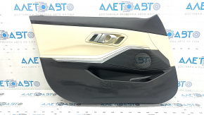 Door trim panel front left BMW 3 G20 21-25 black, brown leather COGNAC without stitching, with handle and chrome trim, armrest and insert brown leather COGNAC, for memory, with backlight