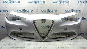 Alfa Romeo Giulia 21-23 front bumper without headlight washers for parking sensors, white, dented, chips, scratches