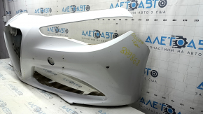 Alfa Romeo Giulia 21-23 front bumper without headlight washers for parking sensors, white, dented, chips, scratches