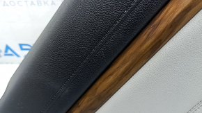 Rear left door panel for a Honda CRV 17-22, black, gray leather armrest, gray leather insert, wood-like molding, with a handle, scratches, needs cleaning, crack