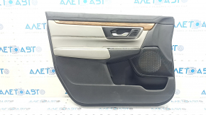 Front left door panel for Honda CRV 17-22, black and gray, wood molding, with seat memory, with handle, tear, needs cleaning, scratches