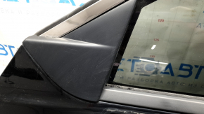 Front left door assembly for Nissan Rogue 21-24, black KH3, keyless, scratches on chrome molding, faded plastic, scratches