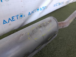 The exhaust pipe with the rear barrel of a Honda CRV 20-22 hybrid is dented.