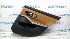 Door trim card rear right BMW 3 G20 19- black, brown leather COGNAC, with chrome insert, with handle, scratches, for cleaning