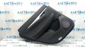 Door trim, rear left Infiniti QX50 19-21, black with black leather insert, gray stitching, black leather armrest, glossy gray molding, with handle, with backlight, worn