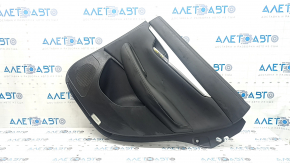 Door trim, rear right Infiniti QX50 19-21, black with black leather insert, gray stitching, black leather armrest, glossy gray molding, with handle, with backlight, scratches, dents, tears