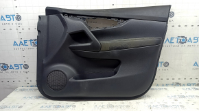 Front right door panel for a 17-20 Nissan Rogue, black with a black plastic insert, leather armrest, needs cleaning, scratches