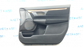 Honda CRV 17-22 black front right door panel, black cloth armrest, black cloth insert, light wood molding, needs cleaning, scratches, scuffs