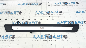 Audi Q5 80A 18-24 black front right outer door sill trim with chrome and backlight, S-Line, scratches, cut wire