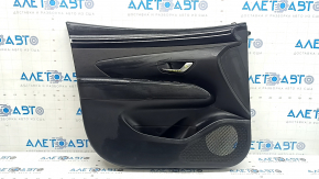 Door trim panel, front left, Hyundai Tucson 22-24, black with black cloth insert, black armrest, chrome molding with black gloss, with handle, scratches, worn