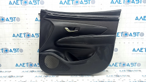 Hyundai Tucson 22-24 black front right door panel with black cloth insert, black armrest, chrome molding with black gloss, with handle, scratches, worn