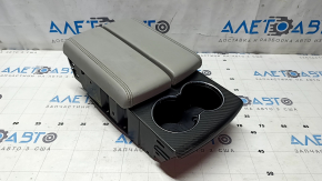 Tesla Model S 16-20 center console armrest, gray, with cup holders, carbon fiber trim, scratches