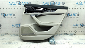 Door trim card rear right Audi A6 C8 19-24 light gray, without curtain, insert light gray leather, armrest leather light gray, upper leather dark gray, molding chrome with backlight, Bang & Oluf, with