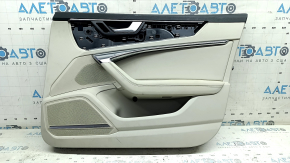 Door trim card front right Audi A6 C8 19-24 light gray, insert light gray leather, armrest leather light gray, upper leather dark gray, molding chrome with backlight, Bang & Oluf, with handle, center