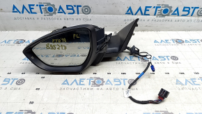 Left side mirror assembly for Audi E-Tron 19-23, 13+1 pins, heated, auto-dimming, BSM, camera with chrome molding, body-color, graphite LZ7S, no trim, crack