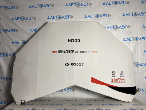 The hood of a Honda CRV 12-16 is bare, dented, and dented.