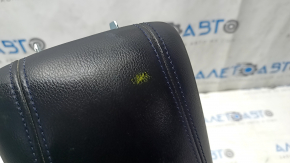 Nissan Leaf 13-17 leather armrest, black, blue stitching, marker marks