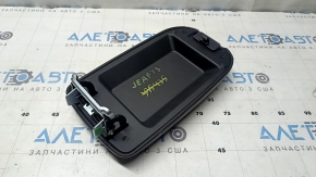 Nissan Leaf 13-17 leather armrest, black, blue stitching, marker marks