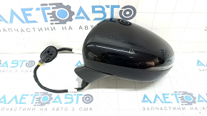 Left side mirror assembly for Mercedes A-class V177 19-22, 10+8 pins, turn signal, heated, backlit, auto-dimming, memory, BSM, gloss black, bumper