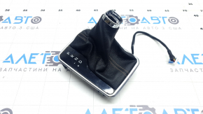 Jeep Compass 22-26 shifter cover, black leather, brown stitching, chrome trim. Gloss black, scratches.