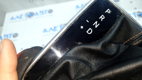 Jeep Compass 22-26 shifter cover, black leather, brown stitching, chrome trim. Gloss black, scratches.