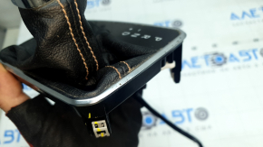 Jeep Compass 22-26 shifter cover, black leather, brown stitching, chrome trim. Gloss black, scratches.
