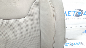 Driver's seat back upholstery for a Jeep Compass 22-26, gray and black leather, brown and white stitching, perforated, heated, dry-cleanable, scratches