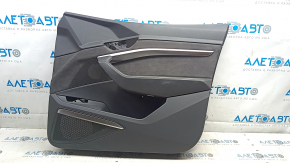 Front right door panel for Audi E-Tron 19-23, black leather, chrome molding, Bang & Olufsen chrome trim, worn leather