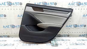 Rear right door panel for Honda Accord 18-22, black with gray leather insert, gray leather armrest, wood insert, torn leather, scratches