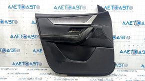 Mazda CX-90 2020 front left door panel, black leather, black leather armrest, gray molding insert, with handle, worn