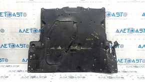 The front engine guard for a Mazda CX-90 24-26 is dented, cracked, and missing a fragment.