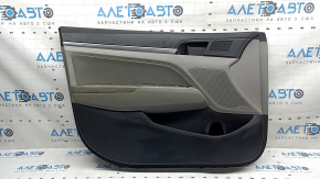 Front left door panel for Hyundai Elantra AD 19-20, gray, rubber armrest, gray cloth insert, gray molding, scratches, dry-cleanable