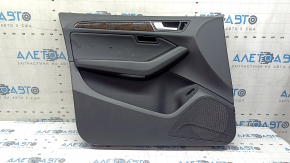 Front left door panel for Audi Q5 8R 09-17, black, black leather insert, rubber armrest, glossy wood molding, with handle, worn, scratches, broken fastener