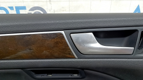 Front left door panel for Audi Q5 8R 09-17, black, black leather insert, rubber armrest, glossy wood molding, with handle, worn, scratches, broken fastener