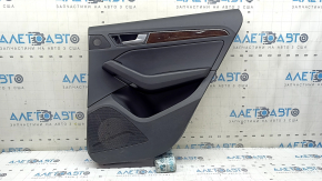 Black rear right door panel for Audi Q5 8R 13-17, black leather insert, rubber armrest, glossy wood molding, with handle, worn, scratches, broken mount