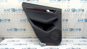 Black rear left door panel for Audi Q5 8R 09-17, black leather insert, rubber armrest, glossy wood molding, with handle, worn, scratches, broken mount