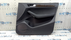 Front right door panel for Audi Q5 8R 13-17, black, black leather insert, rubber armrest, glossy wood molding, with handle, worn, scratches