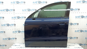 Front left door assembly for a Porsche Macan 15-18 keyless, blue M5X, with bumpers and spider web on the trim.