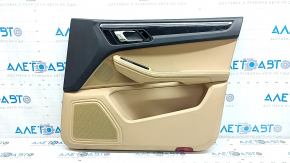 Door trim, front right, Porsche Macan 15-18, black and beige leather, without backlighting, with seat memory, with beige leather armrest, glossy black molding, chrome, with handle, scratches