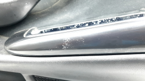 Mazda CX-9 16-19 front left door panel trim, black with black velour insert, black leather armrest, gray molding, scuffs, scratches