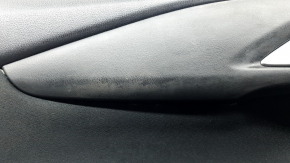 Mazda CX-9 16-19 front left door panel trim, black with black velour insert, black leather armrest, gray molding, scuffs, scratches