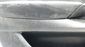 Mazda CX-9 16-19 front left door panel trim, black with black velour insert, black leather armrest, gray molding, scuffs, scratches